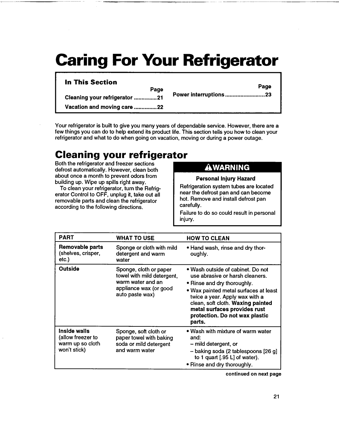 Whirlpool ED22DF warranty Caring For Your Refrigerator, Cleaning your refrigerator, In This, Section 