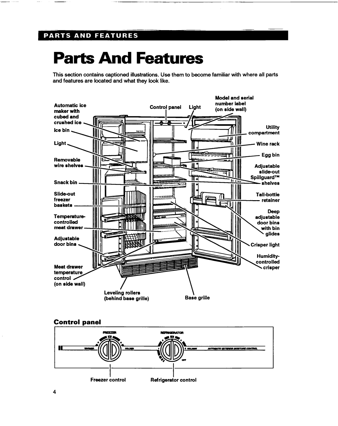 Whirlpool ED22DL warranty Parts And Features, Control panel 