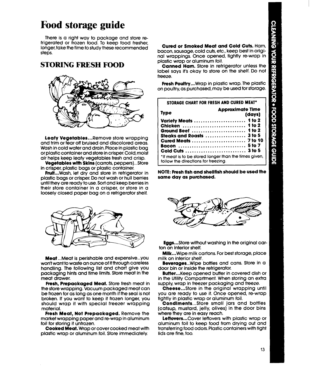 Whirlpool ED22DW manual Food storage guide, Storagechartforfreshandcuredmeat’ 