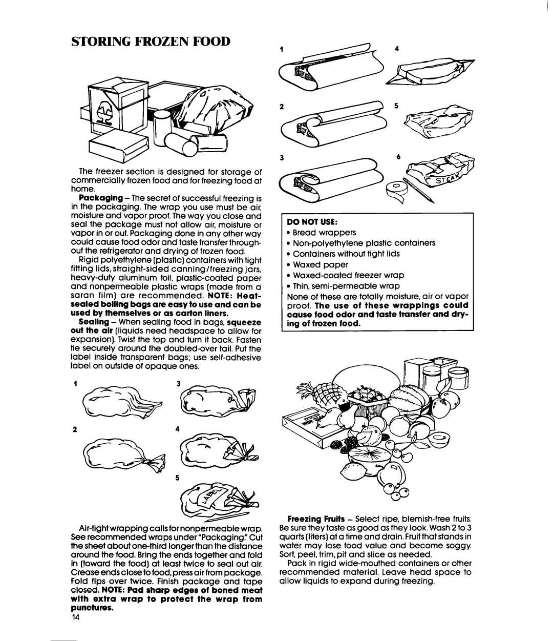 Whirlpool ED22DW manual Storing Frozen Food, Do not USE 