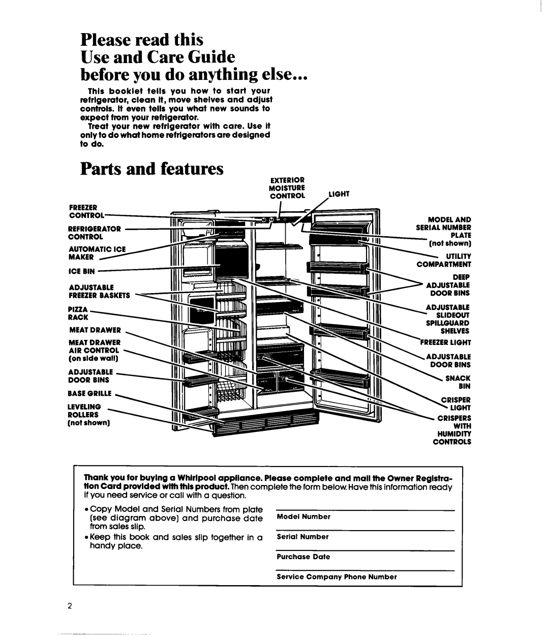 Whirlpool ED22DW manual Before you do anything else, Parts and features, Ice Bin 