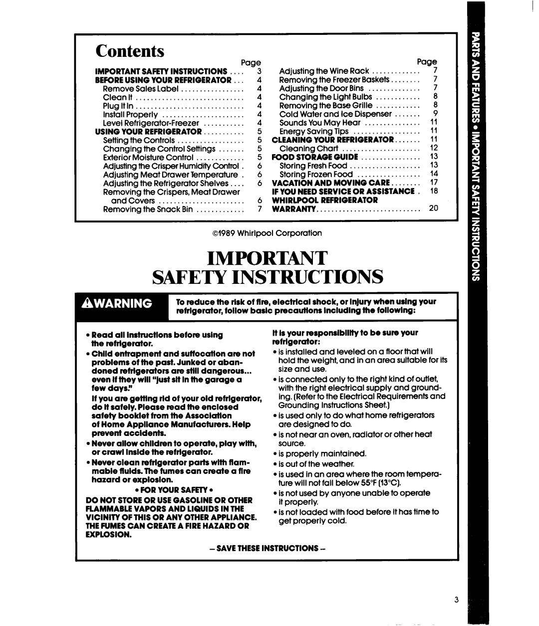 Whirlpool ED22DW manual Safety Instructions, Contents 