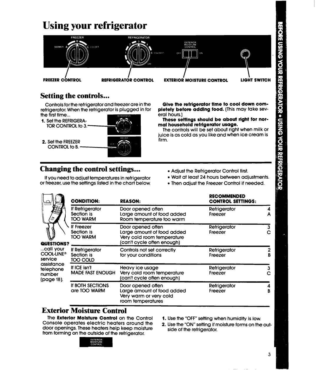 Whirlpool ED22DW Using your refrigerator, Setting the controls, Changing the control settings, Exterior Moisture Control 