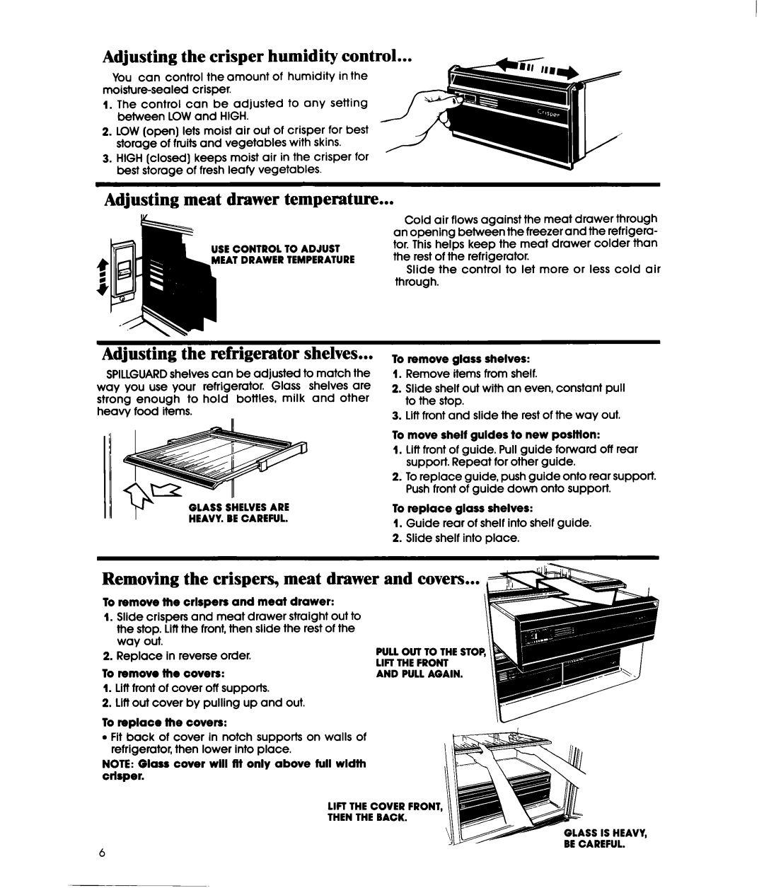 Whirlpool ED22DW manual Adjusting the crisper humidity con, Removing the crispers, meat drawe!r and covers 