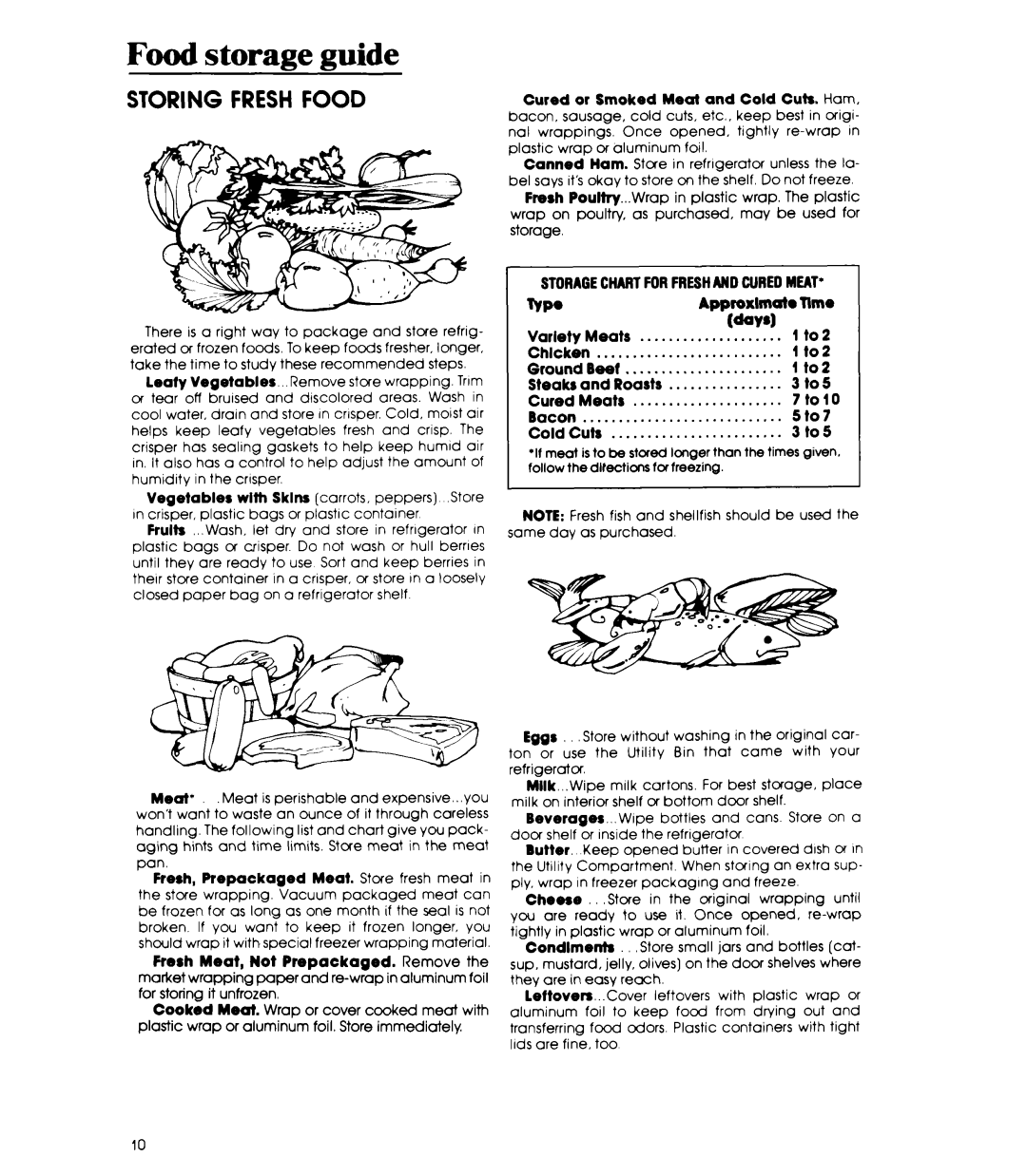 Whirlpool ED22EK manual Food storage guide, WP@ApproxImateTIme Wwsl 