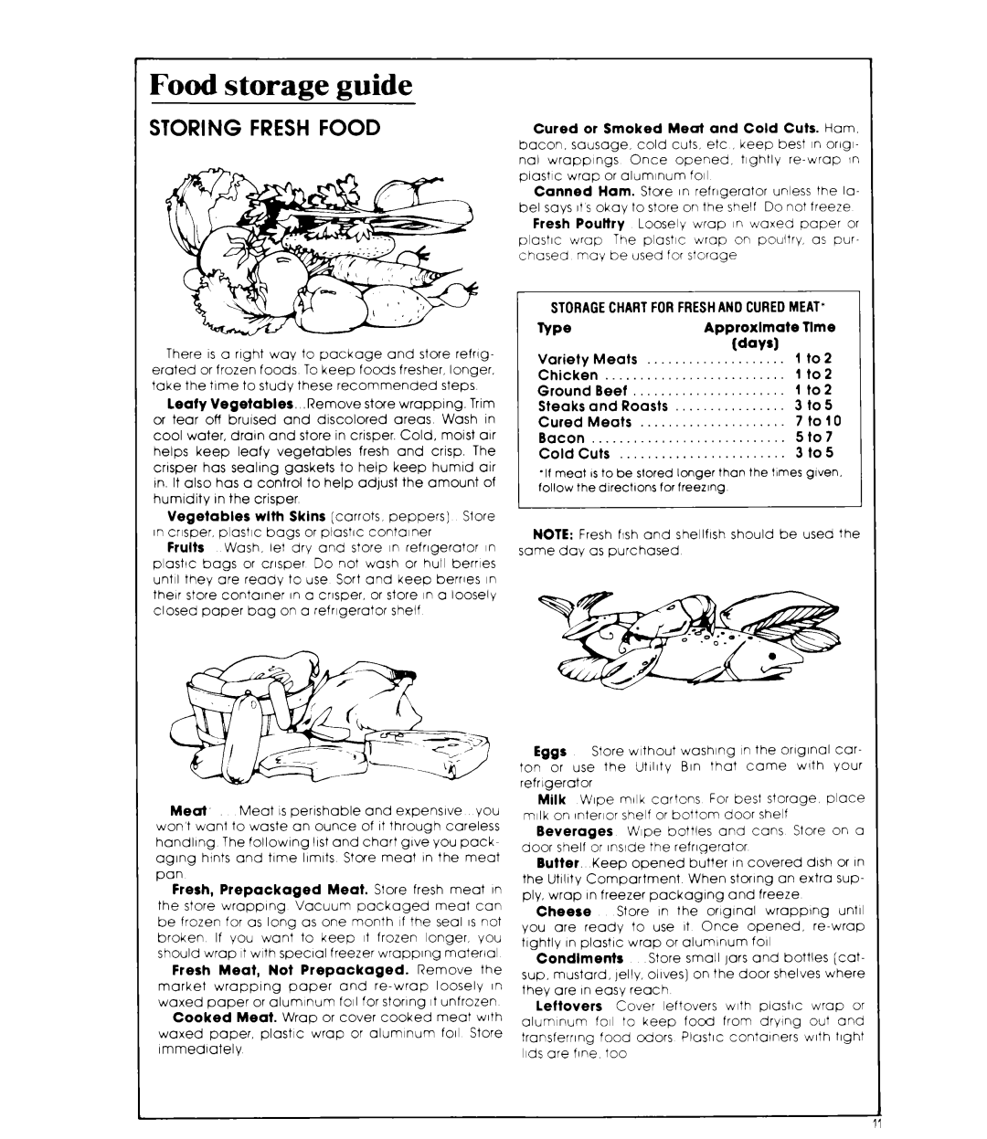 Whirlpool ED22MM manual Food storage guide, Storagechartforfreshanocuredmeat 