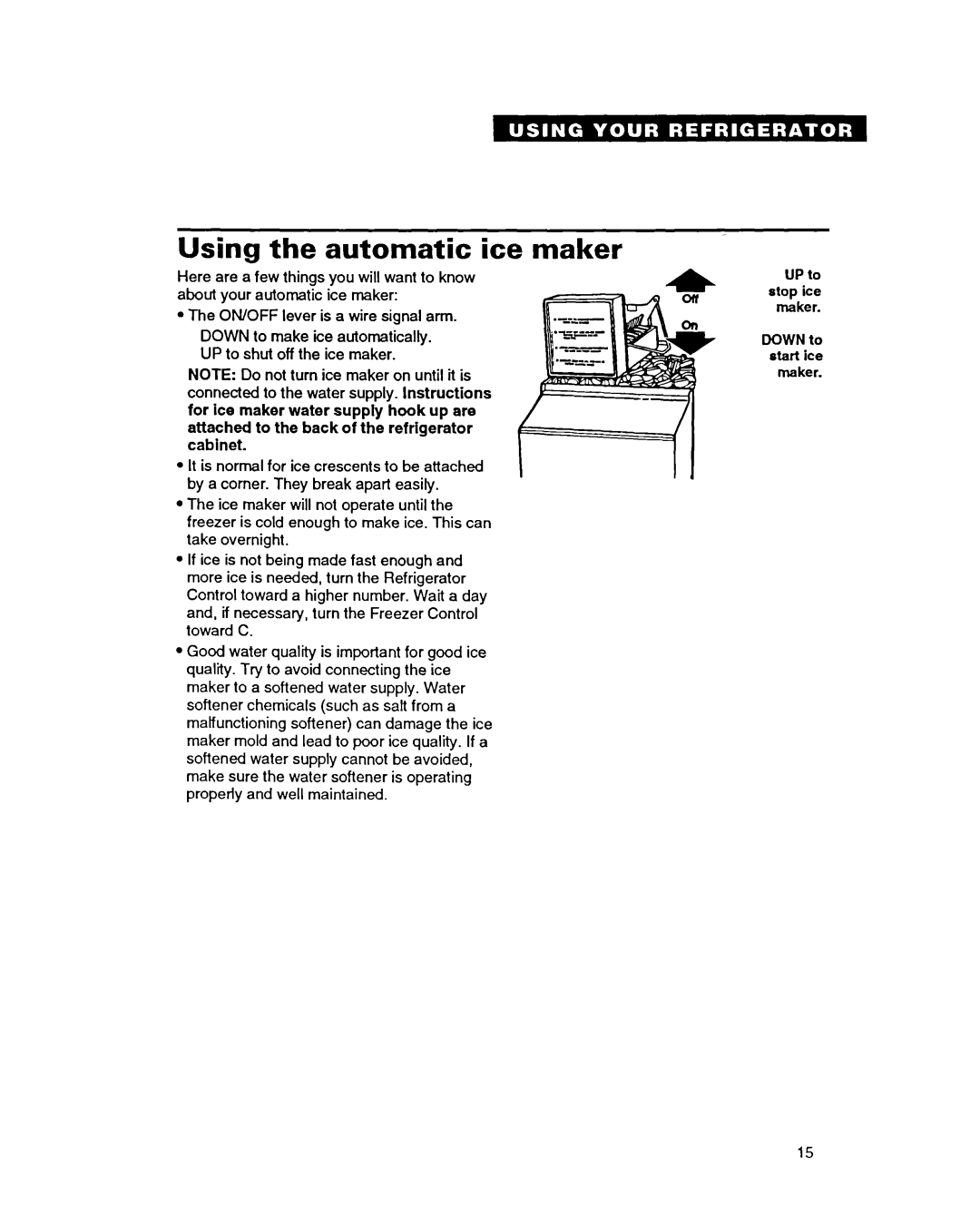 Whirlpool ED22PC important safety instructions Using Automatic Ice maker 