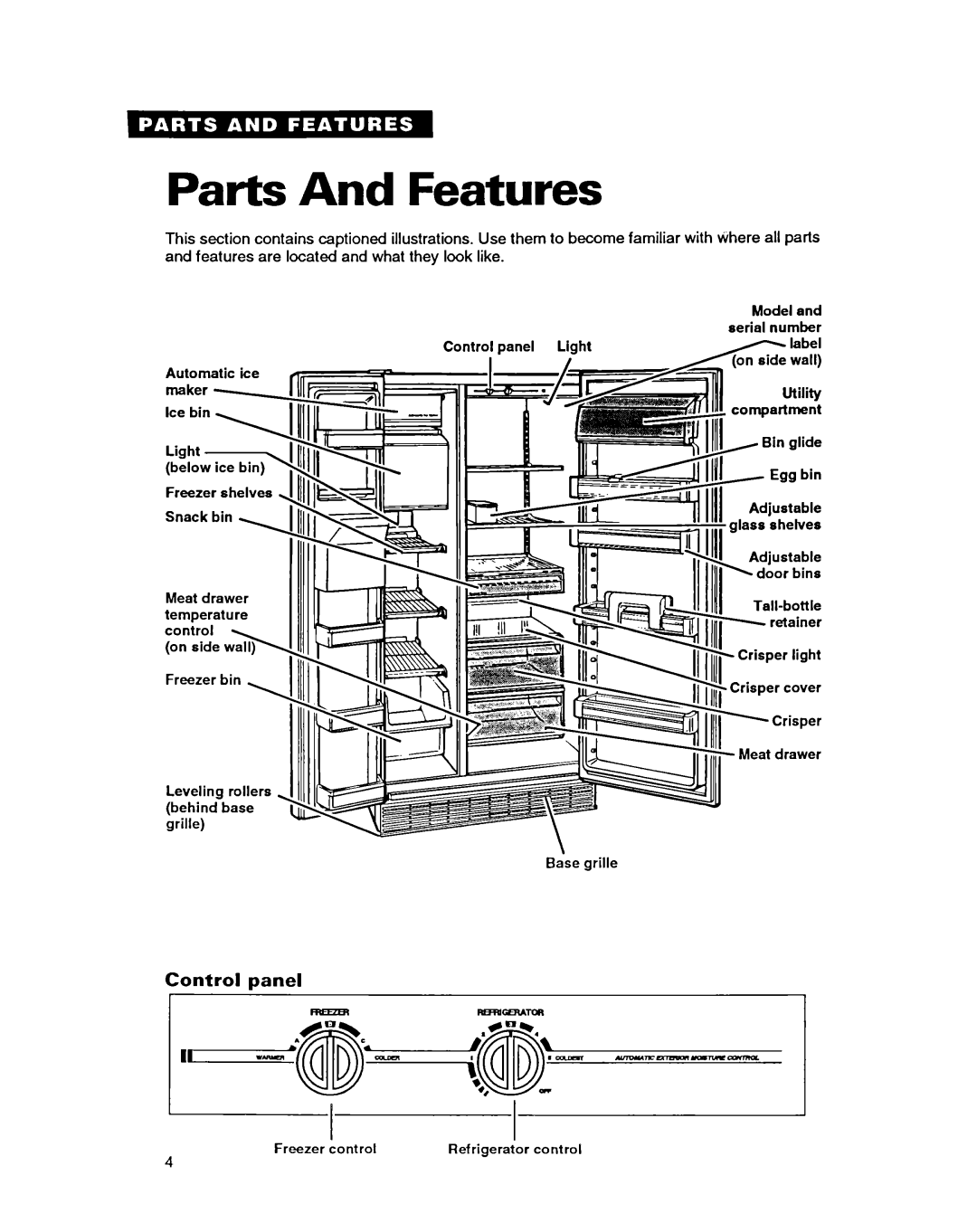 Whirlpool ED22PC important safety instructions Parts And Features, Control panel 