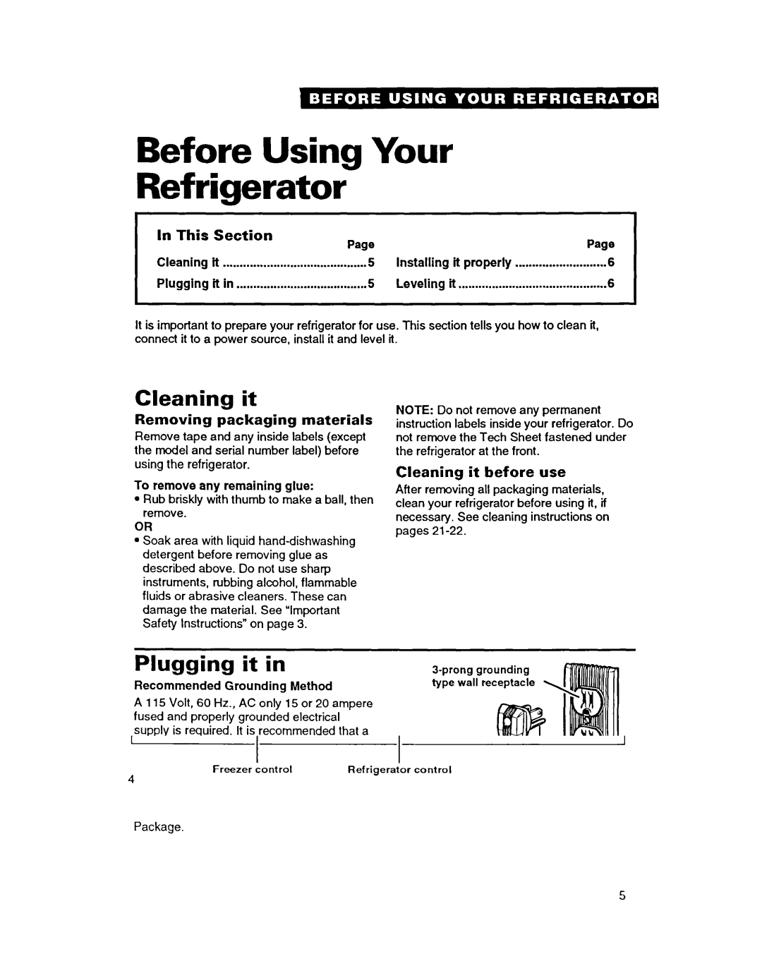 Whirlpool ED22PC important safety instructions Before Using Your Refrigerator, Cleaning it, Plugging it 