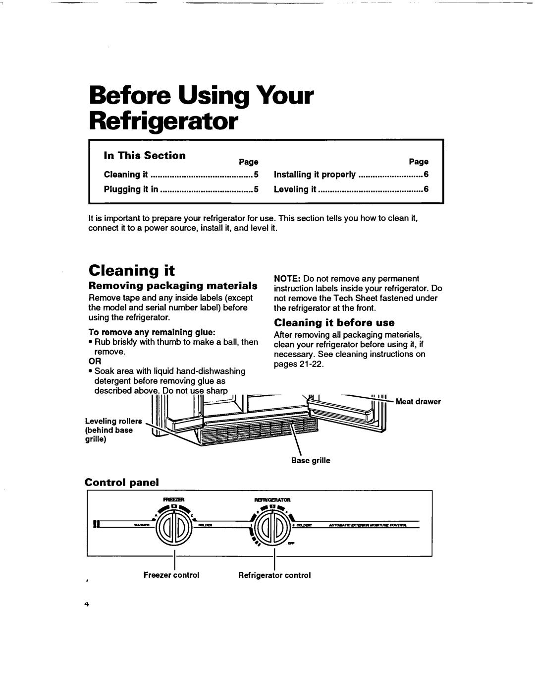 Whirlpool ED22PF warranty Before Using Your Refrigerator, Cleaning it, Plugging it 