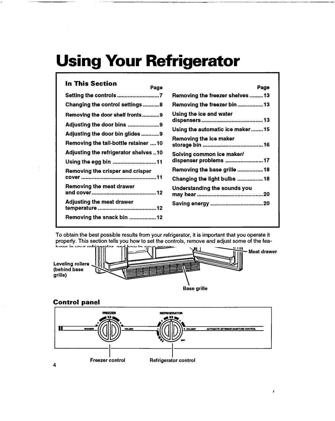 Whirlpool ED22PF warranty Using Your Refrigerator, Setting the controls 