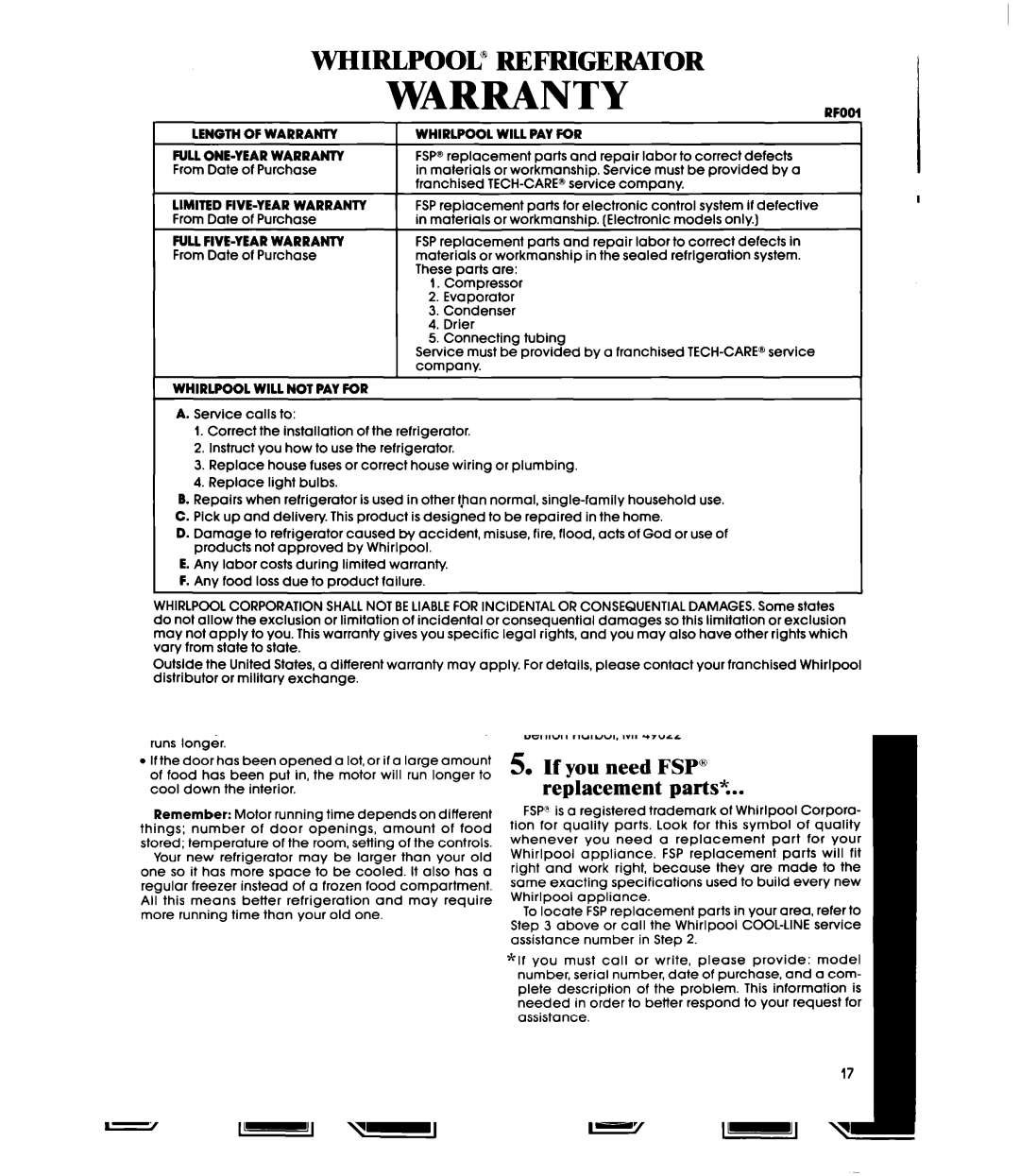 Whirlpool ED22PR manual Warranty 