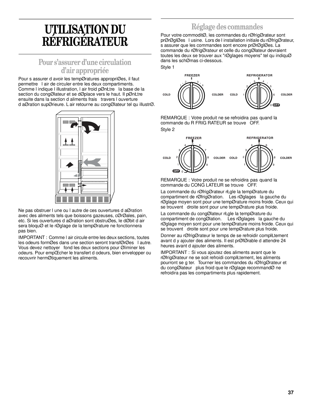 Whirlpool ED25QFXHB01, ED22RFXFW00, 2205958 Utilisation DU Réfrigérateur, Pour s’assurer d’une circulation ’air appropriée 