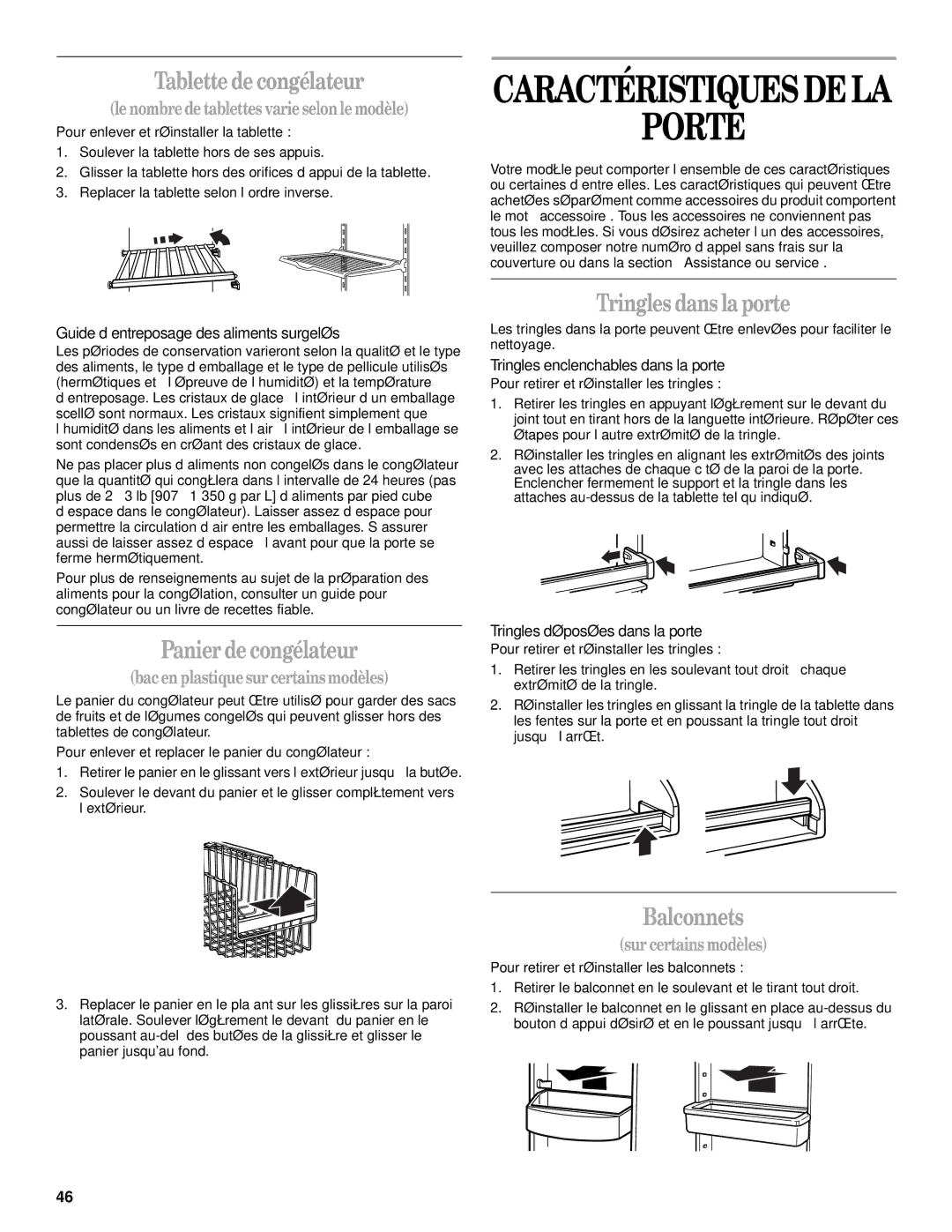 Whirlpool ED25LFXHW02, 2205958 Porte, Tablette de congélateur, Panier de congélateur, Tringles dans la porte, Balconnets 