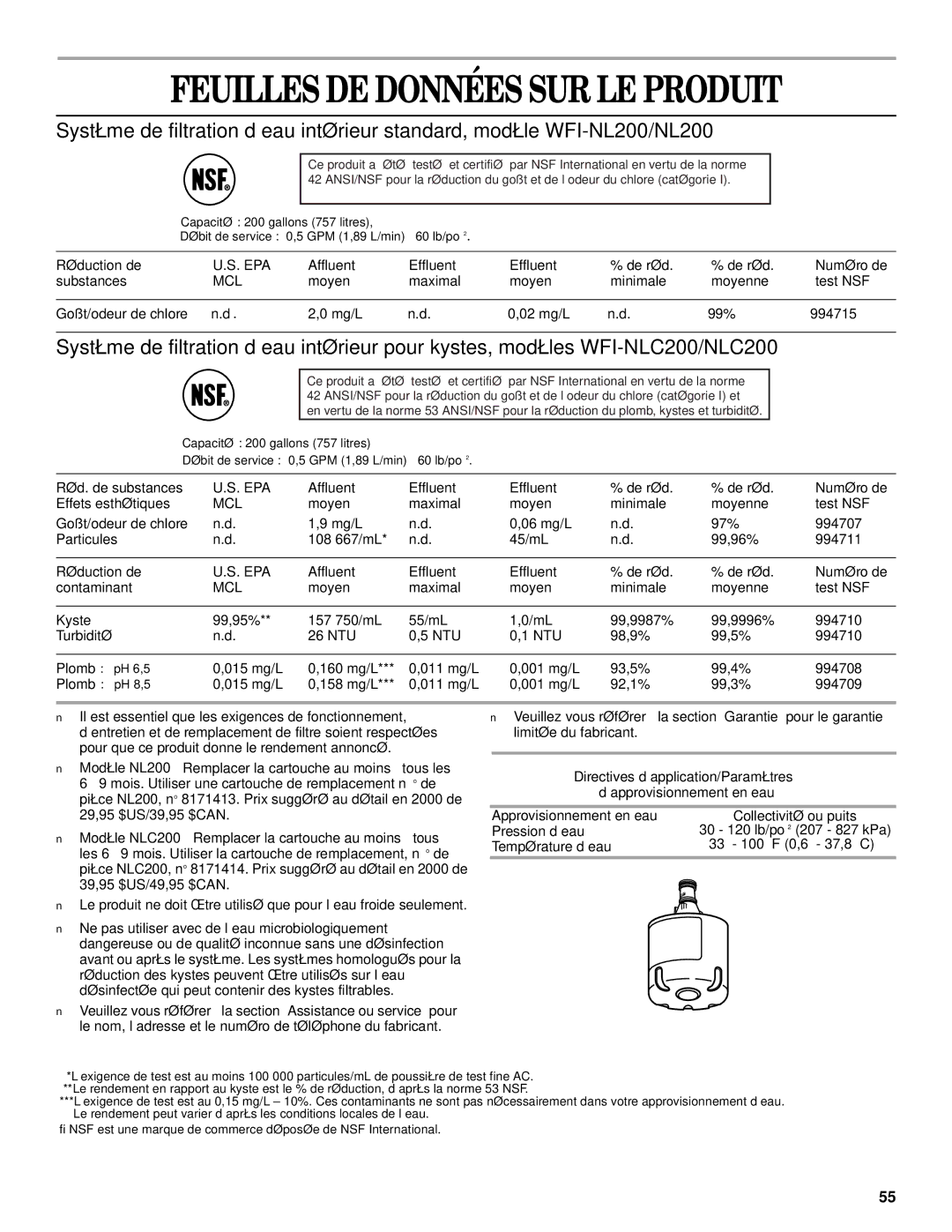 Whirlpool ED25RFXFN02, ED22RFXFW00, ED22RFXFW02, ED22RFXFW01, ED22RFXFW03, ED22RFXFN04 manual Feuilles DE Données SUR LE Produit 