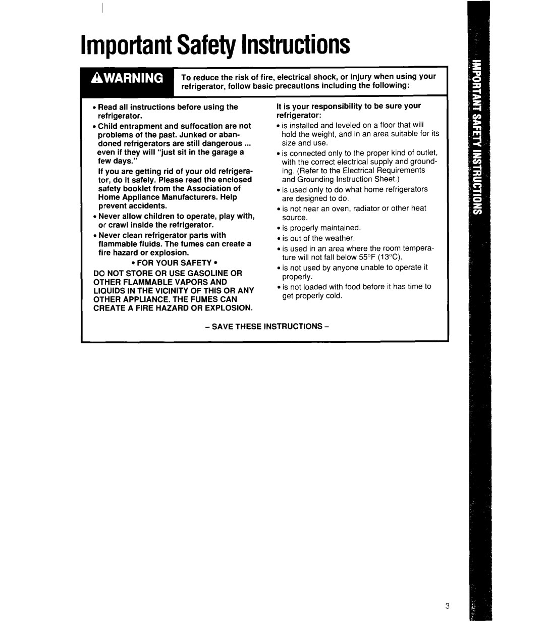 Whirlpool ED22DK, ED22RK manual ImportantSafetyInstructions 