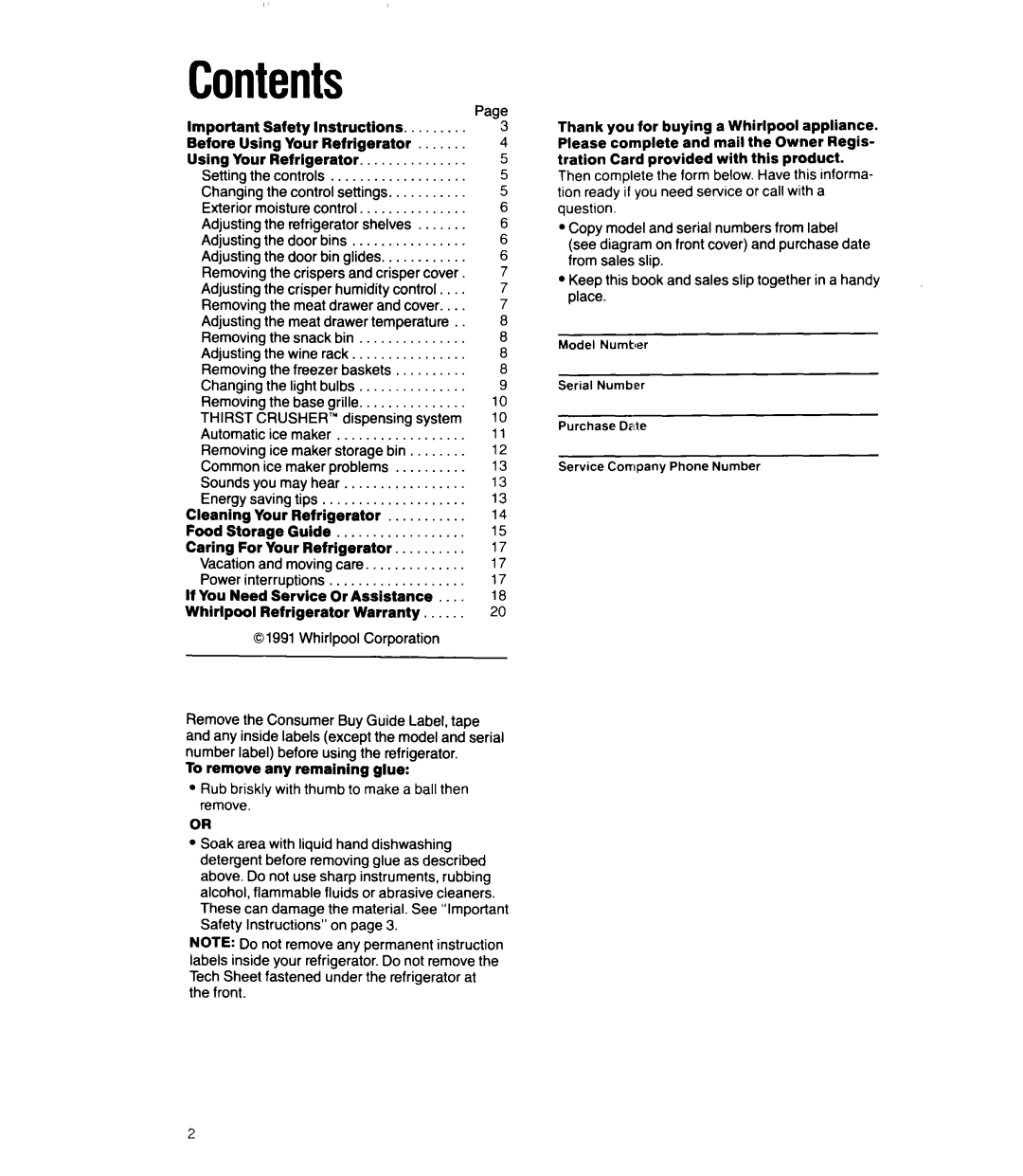 Whirlpool ED22RQ manual Contents 