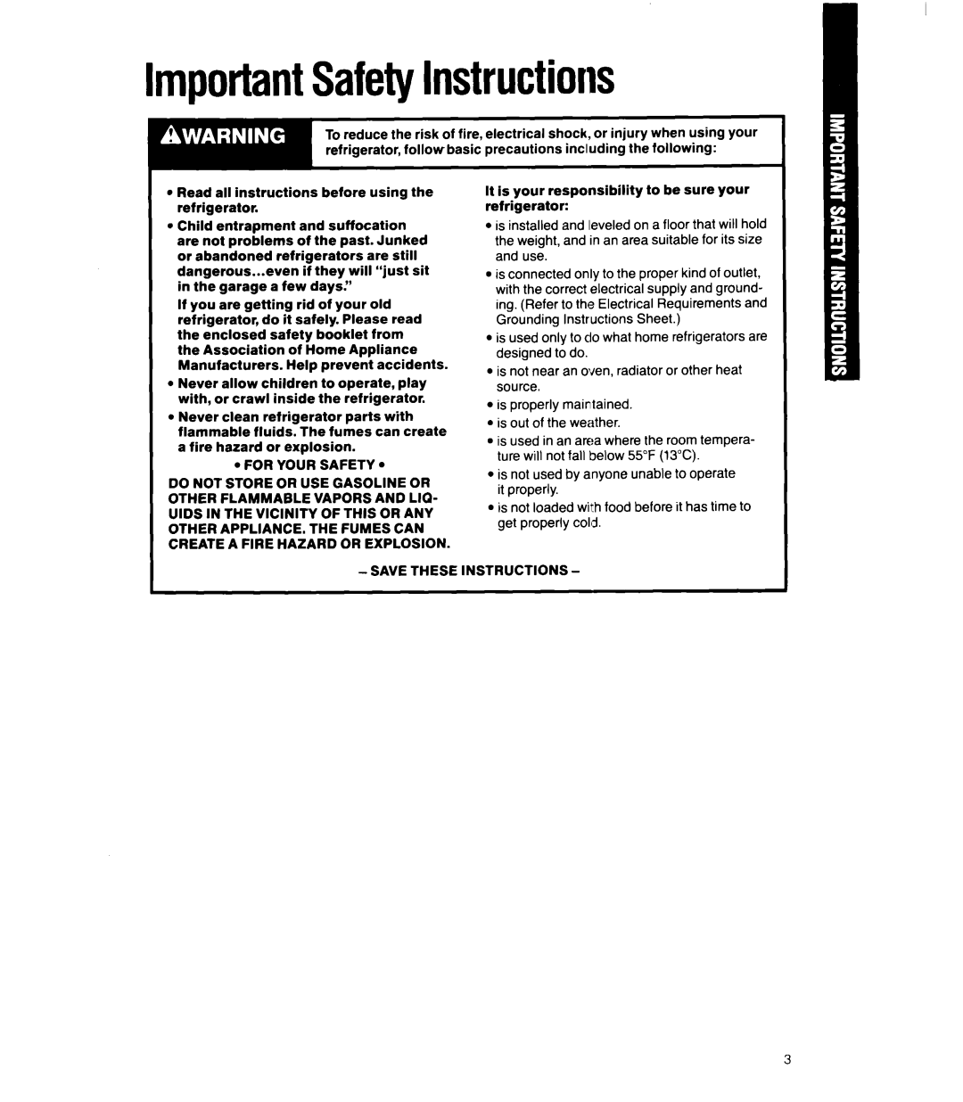 Whirlpool ED22RQ manual ImportantSafetyInstructions 