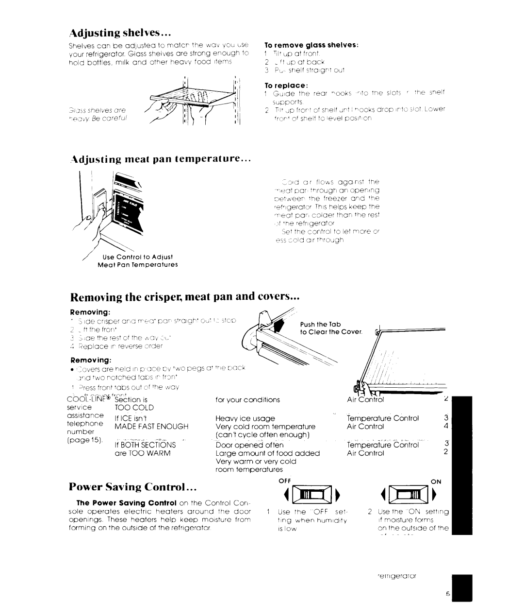 Whirlpool ED22ZM manual Removing the crisper, meat pan and covers, Adjusting Shelves, Removing freezer shelves 