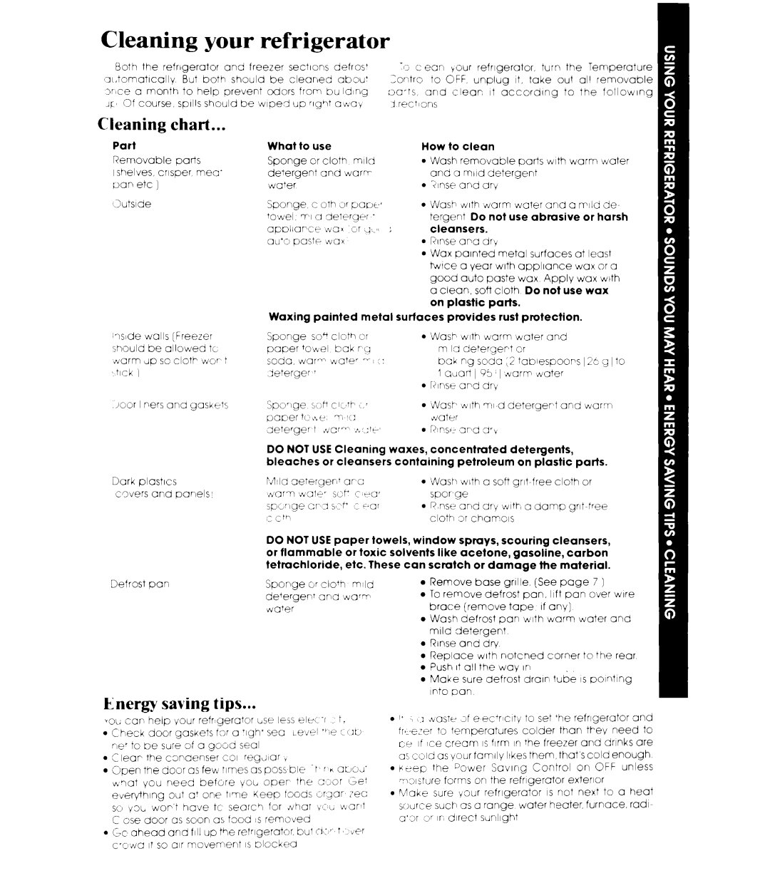 Whirlpool ED22ZM manual Cleaning your refrigerator, Cleaning chart 