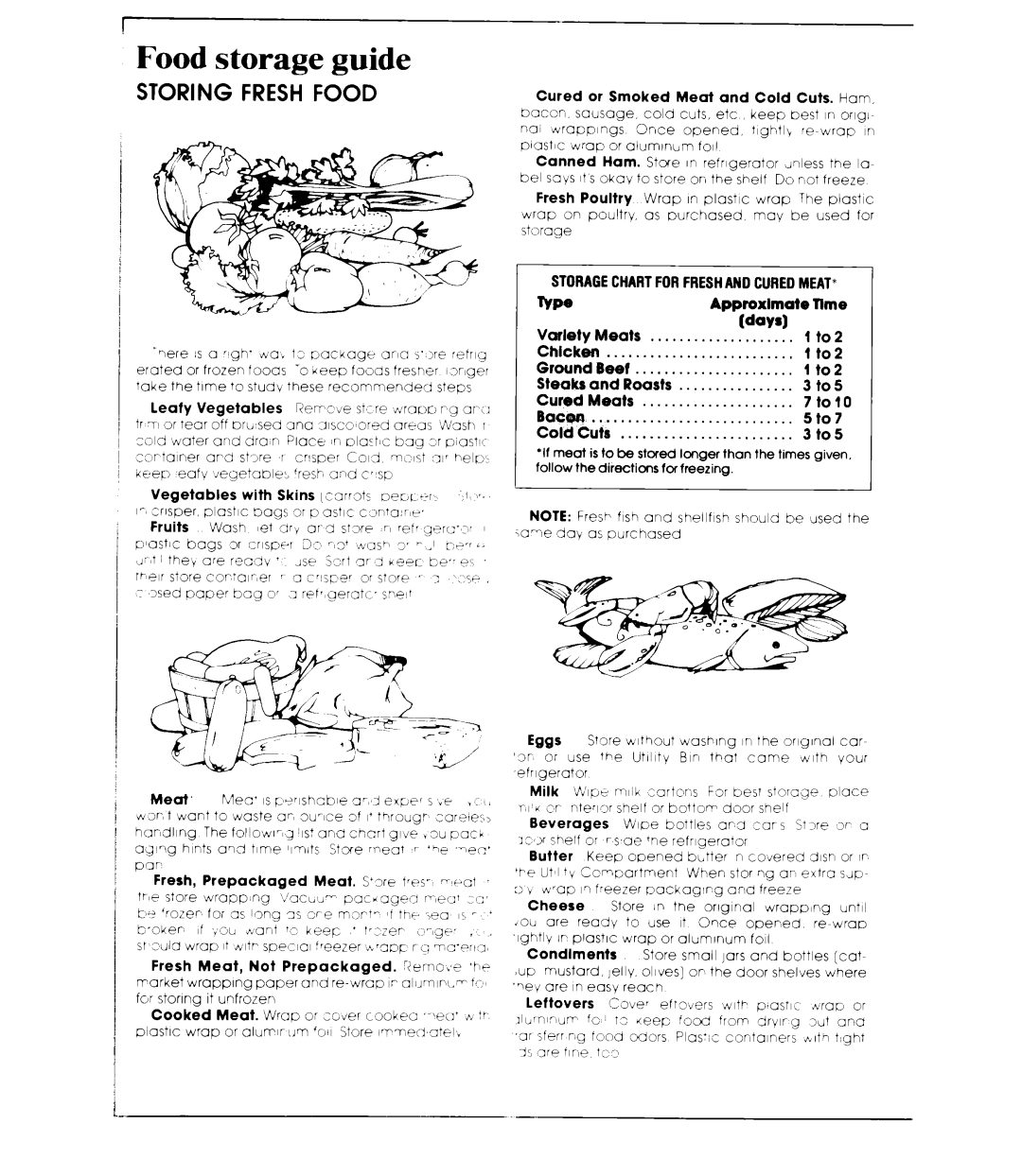 Whirlpool ED22ZM manual Food storage guide, Storing Fresh Food 
