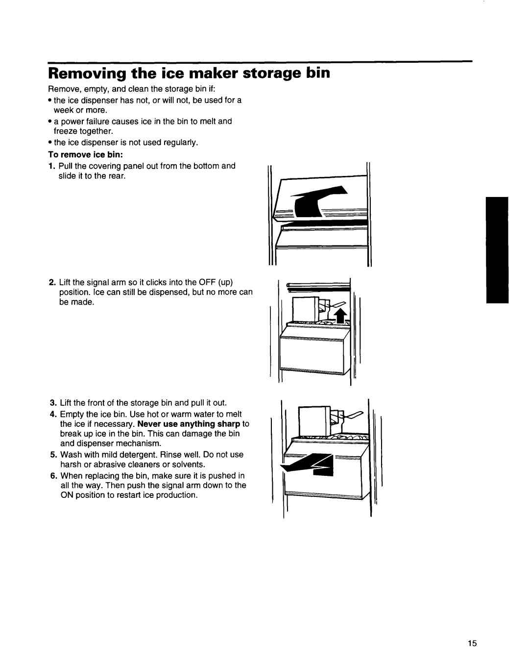 Whirlpool ED22ZRXDN00 manual Removing the ice maker storage bin, To remove ice bin 