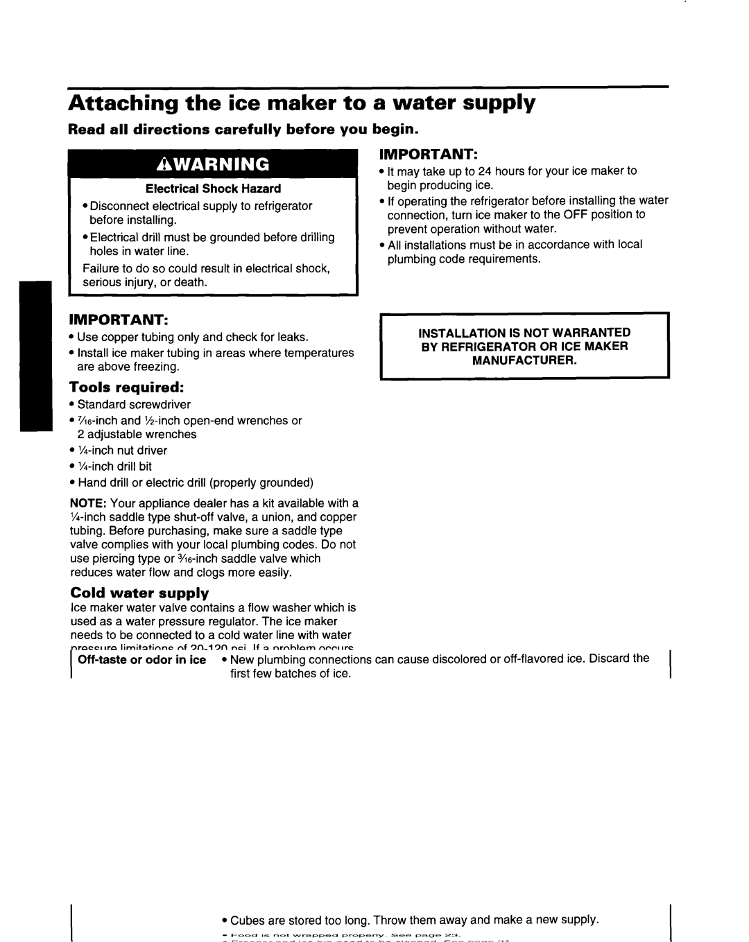 Whirlpool ED22ZRXDN00 manual Attaching the ice maker to a water supply, Read all directions carefully before you begin 