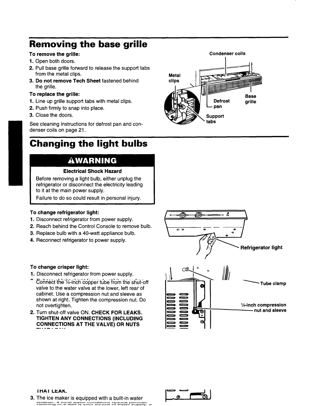 Whirlpool ED22ZRXDN00 manual Removing Base grille, Changing the light bulbs 