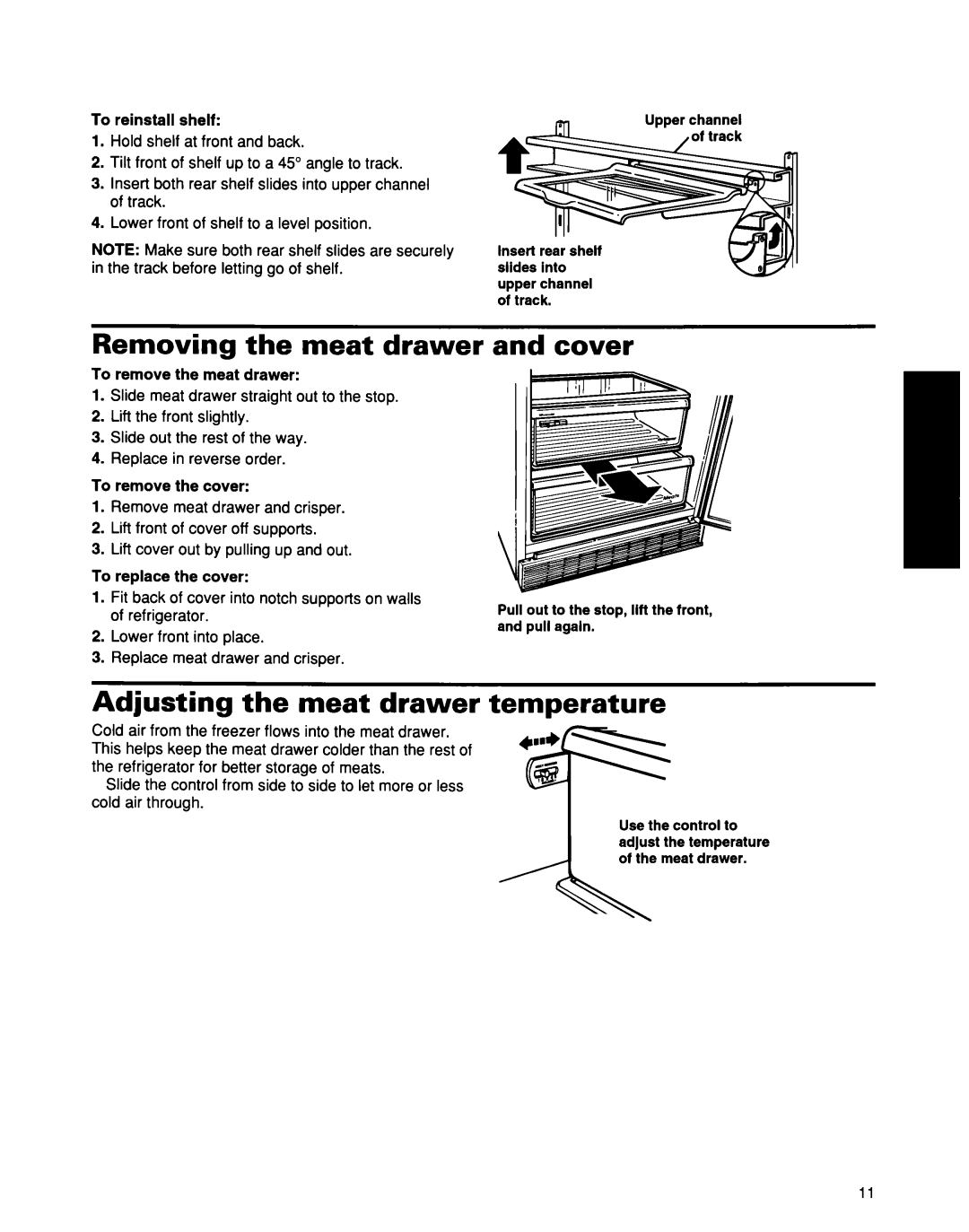 Whirlpool ED25DQXDB00 manual Removing the meat drawer, Cover, Adjusting the meat drawer temperature 