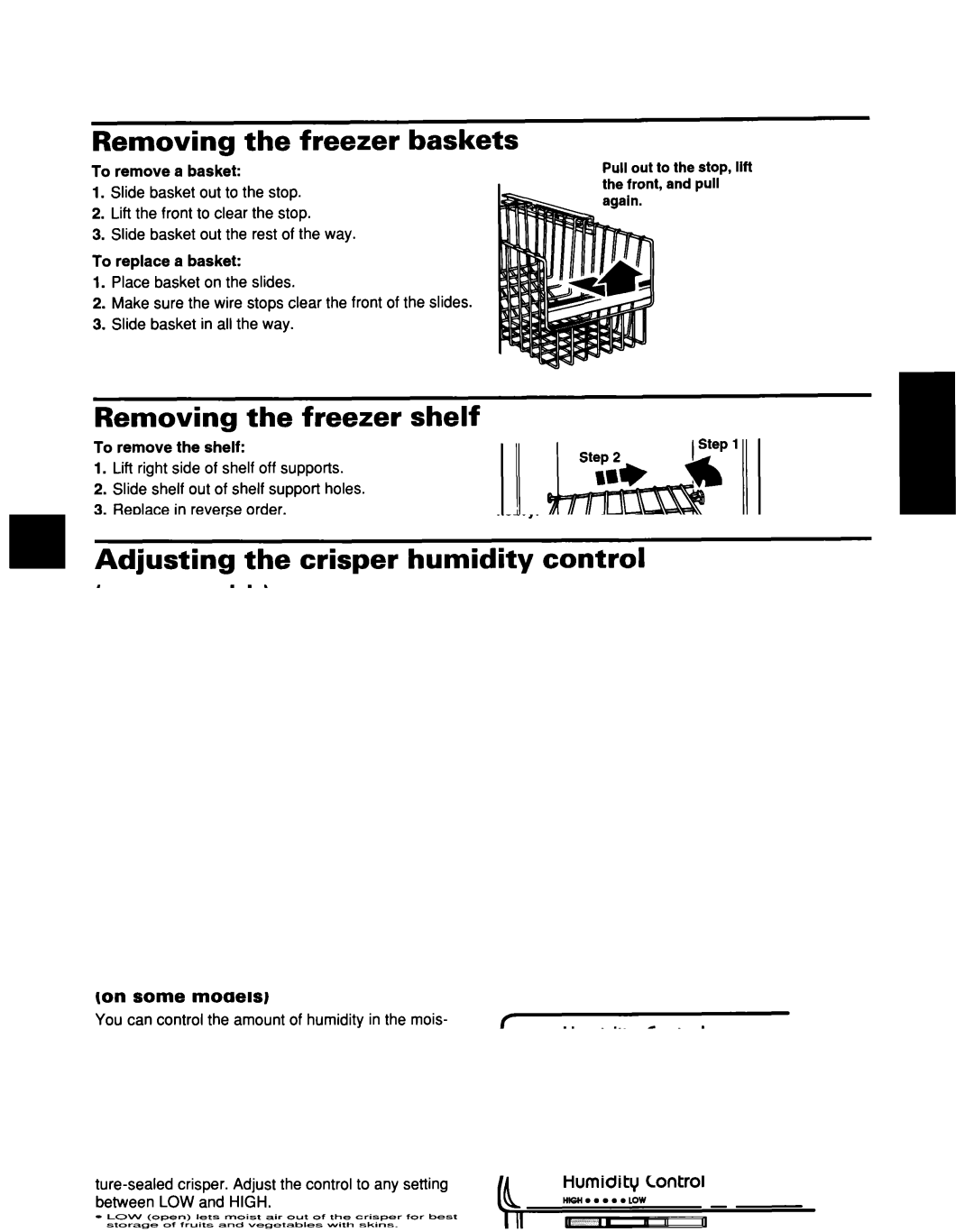 Whirlpool ED25DQXDB00 manual Removing the freezer baskets, Removing the freezer shelf 