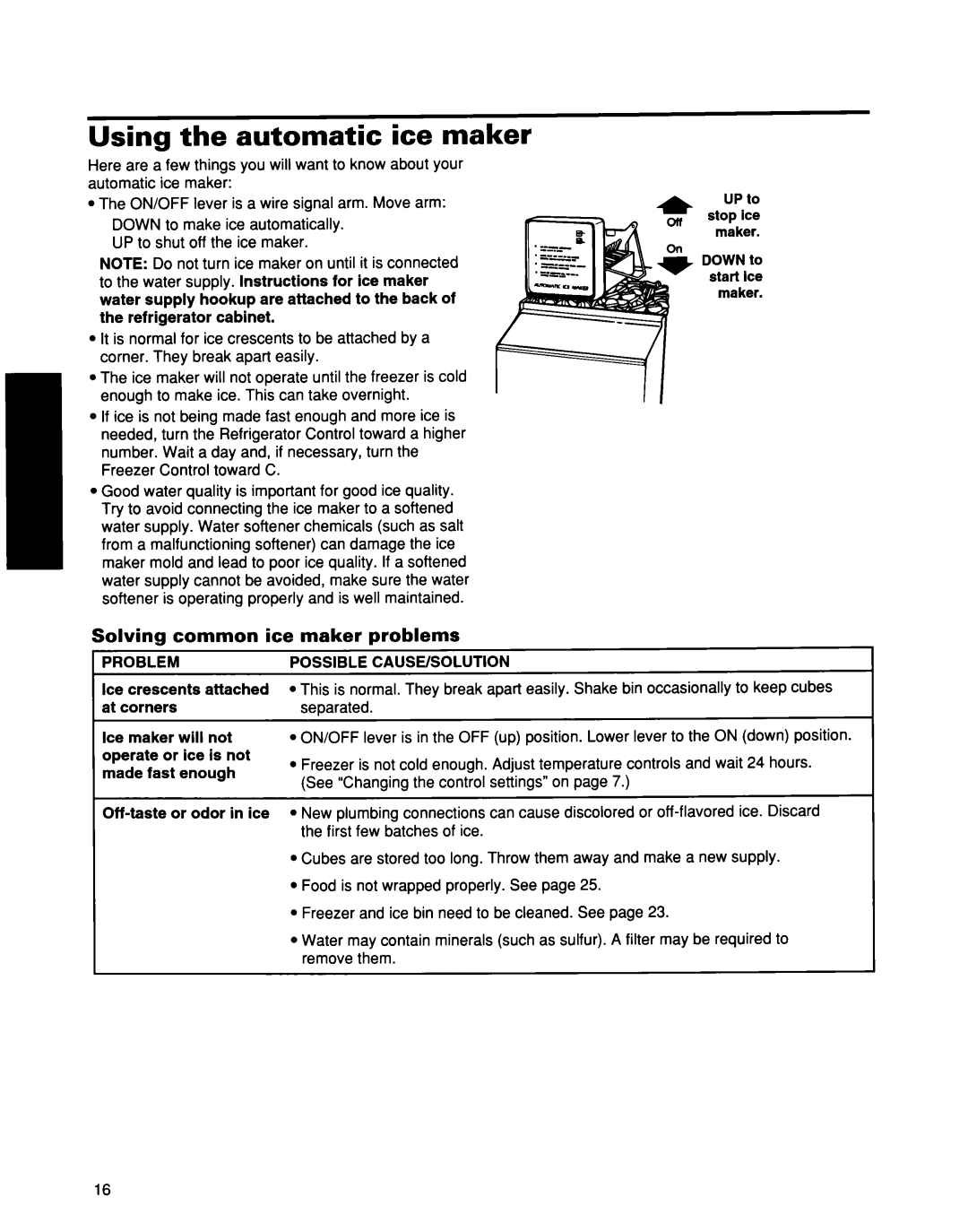 Whirlpool ED25DQXDB00 manual Using the automatic ice maker, Solving common ice maker problems 