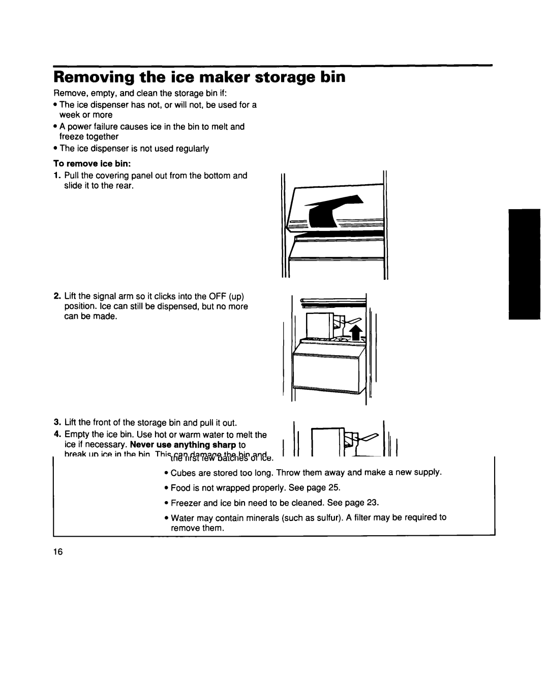 Whirlpool ED25DQXDB00 manual Removing the ice maker storage bin 