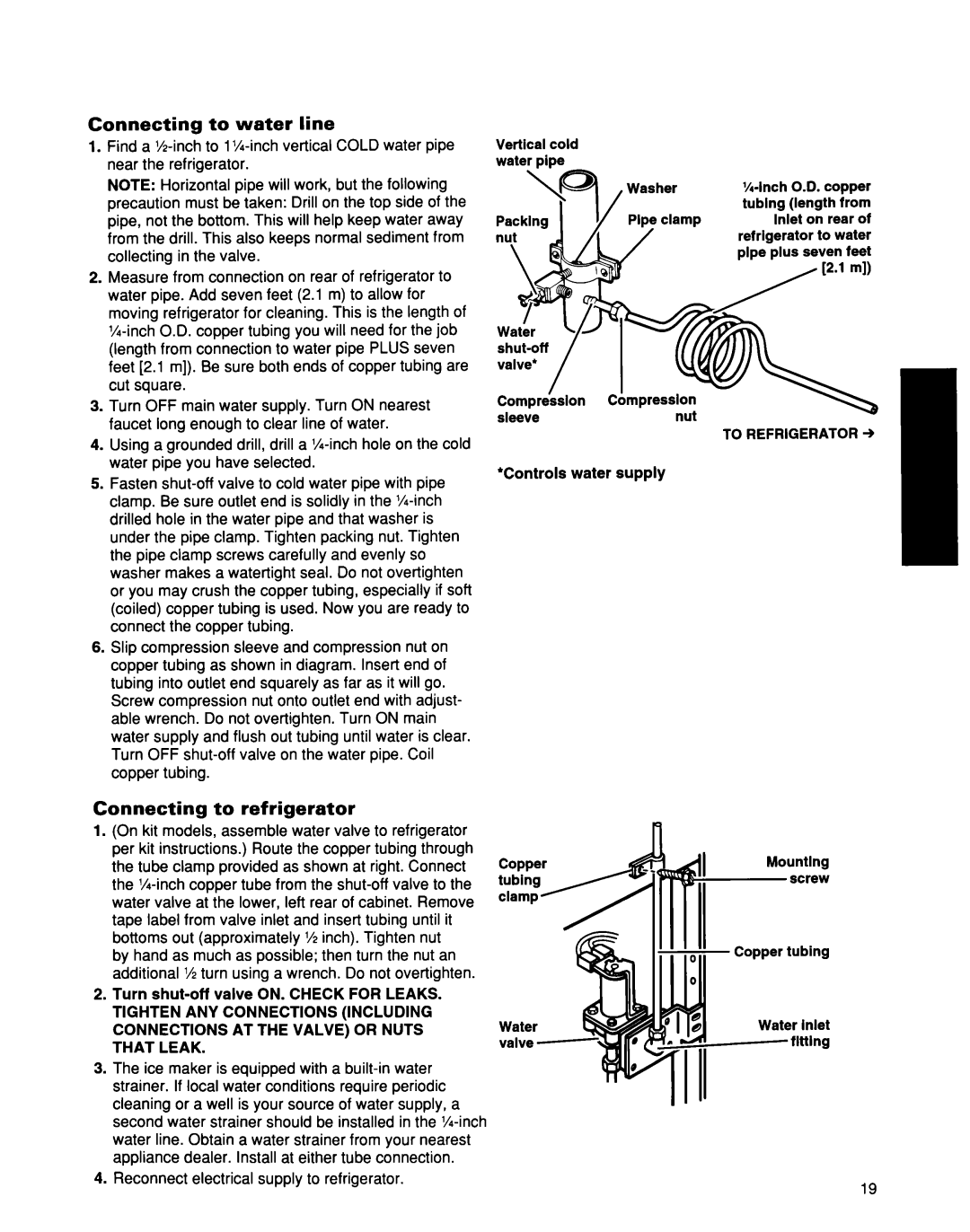 Whirlpool ED25DQXDB00 Connecting to water line, Connecting to refrigerator, Reconnect electrical supply to refrigerator 