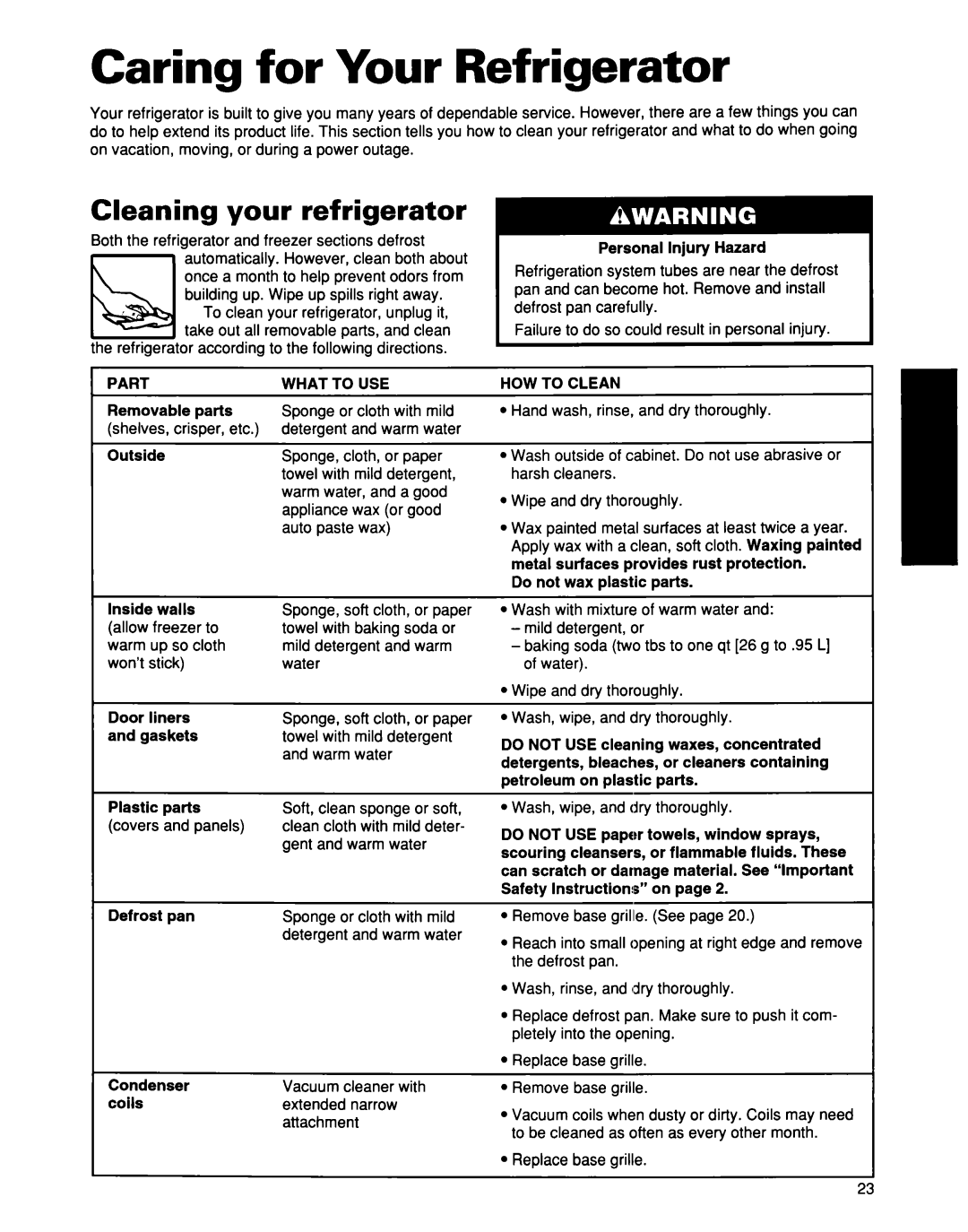 Whirlpool ED25DQXDB00 manual Caring for Your Refrigerator 