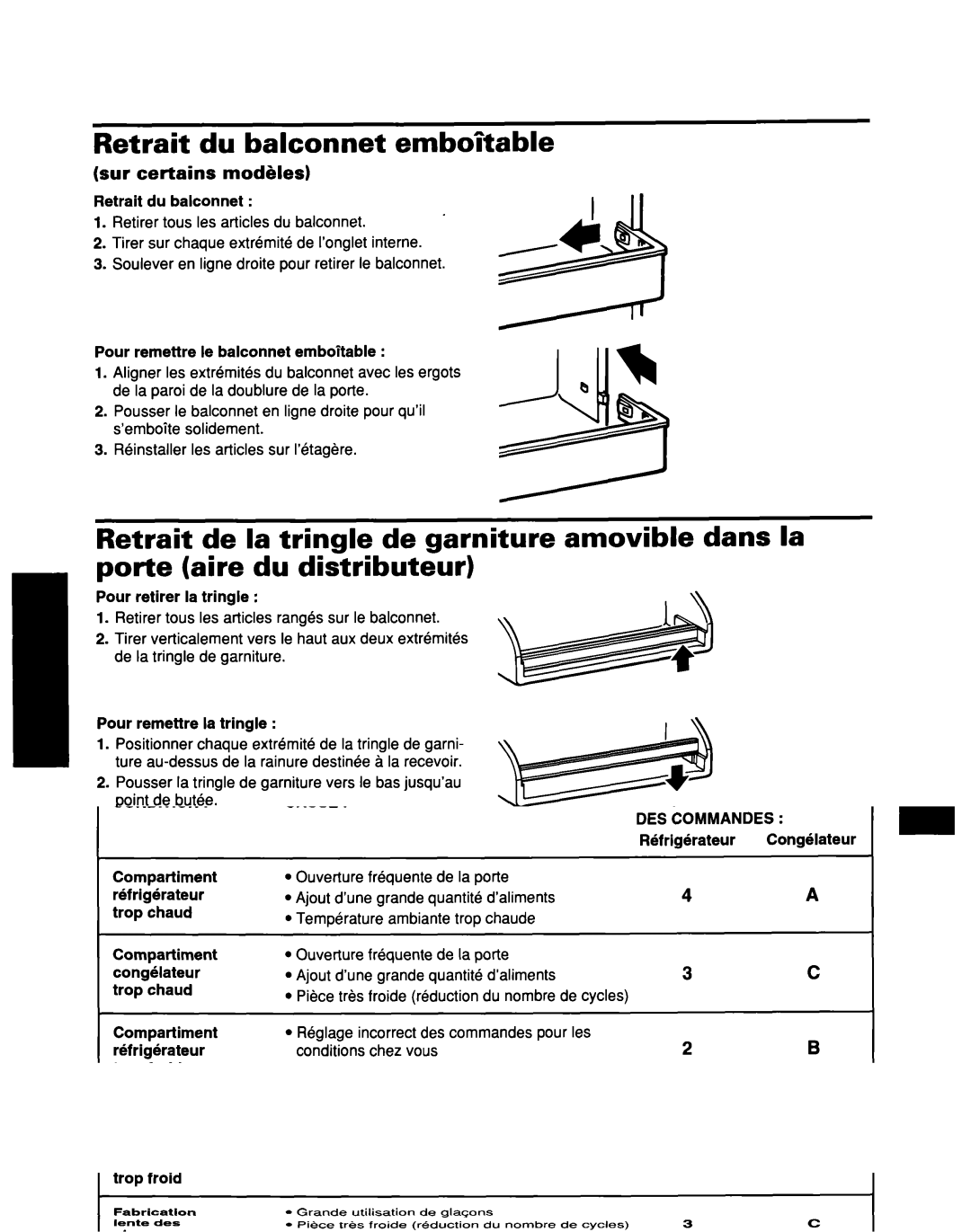 Whirlpool ED25DQXDB00 manual Retrait du balconnet embo’itable, R6glage des balconnets dans la Porte, Sur Certains 