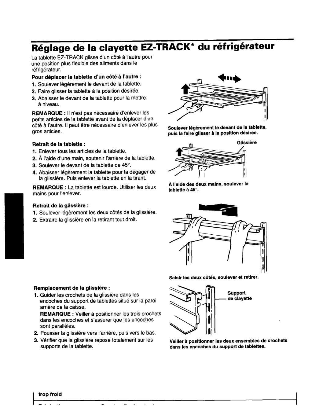 Whirlpool ED25DQXDB00 manual RBglage de la clayette E&TRACK* du rbfrighrateur 