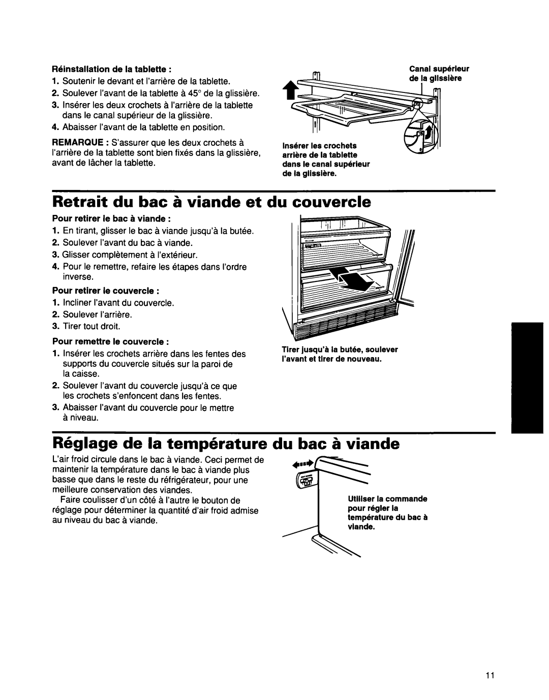 Whirlpool ED25DQXDB00 manual Retrait du bat B viande et du couvercle, Rhglage de la temperature du bat B viande 