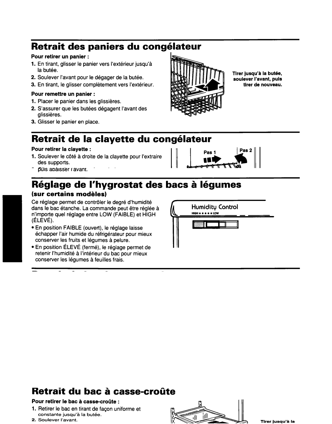 Whirlpool ED25DQXDB00 manual Retrait des paniers du conghlateur, Retrait de la clayette du congklateur 