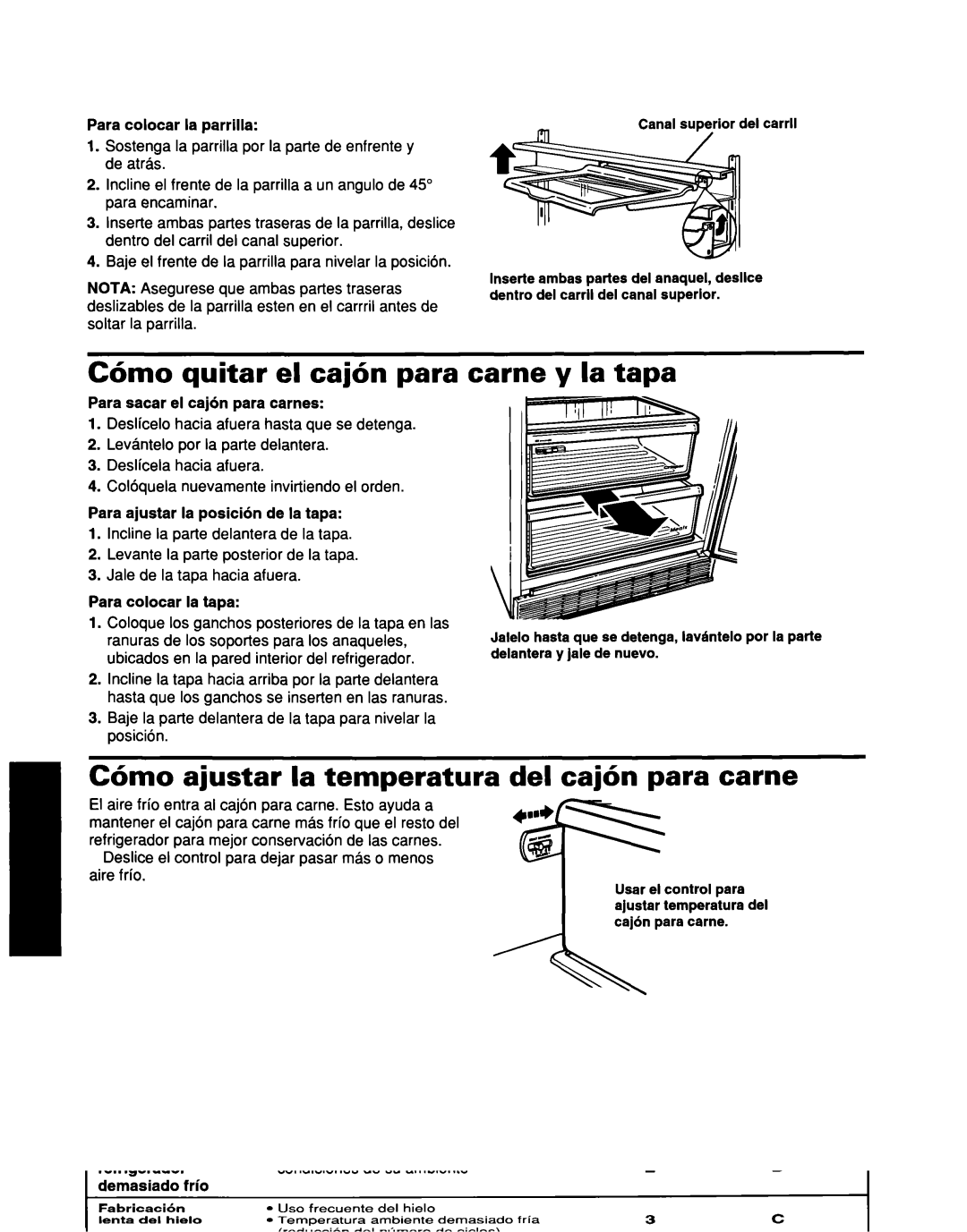 Whirlpool ED25DQXDB00 manual Mm0 quitar el caj6n para, Came y la tapa, C6mo ajustar la temperatura del caj6n para came 