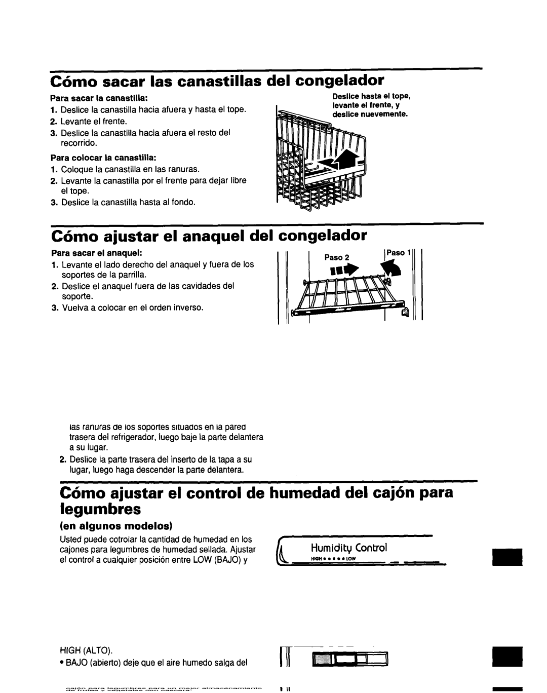 Whirlpool ED25DQXDB00 manual C6mo sacar las canastillas, Del congelador, C6mo ajustar el anaquel del congelador 