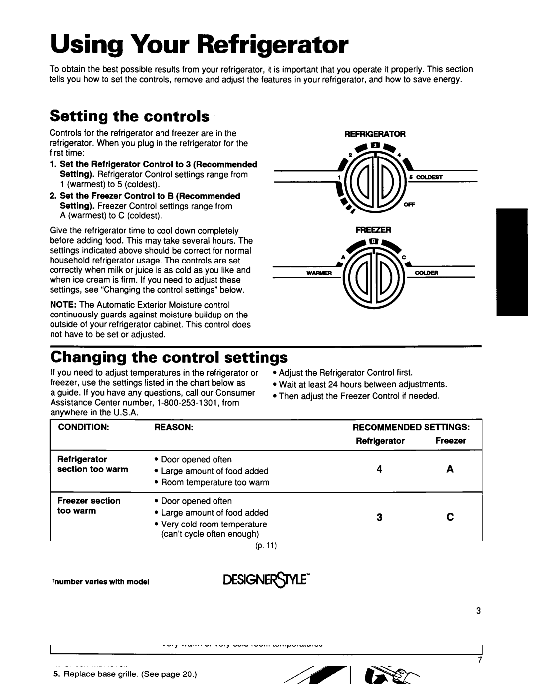 Whirlpool ED25DQXDB00 manual Using Your Refrigerator, Setting the controls, Changing the control settings 