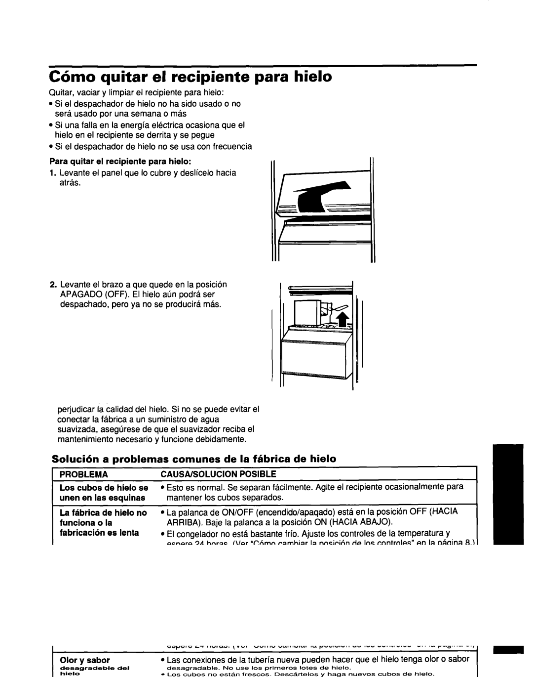 Whirlpool ED25DQXDB00 manual C6mo quitar el recipiente para hielo, Levante el panel que lo cubre y deslicelo hacia atras 