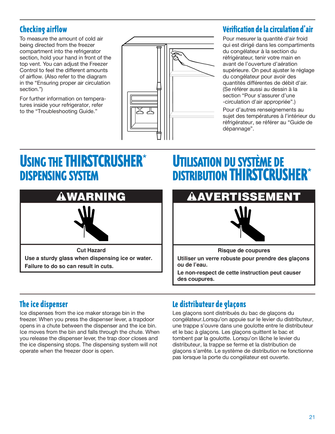 Whirlpool ED25DQXDB06 manual Checking airflow, Ice dispenser, Le distributeur de glaons 