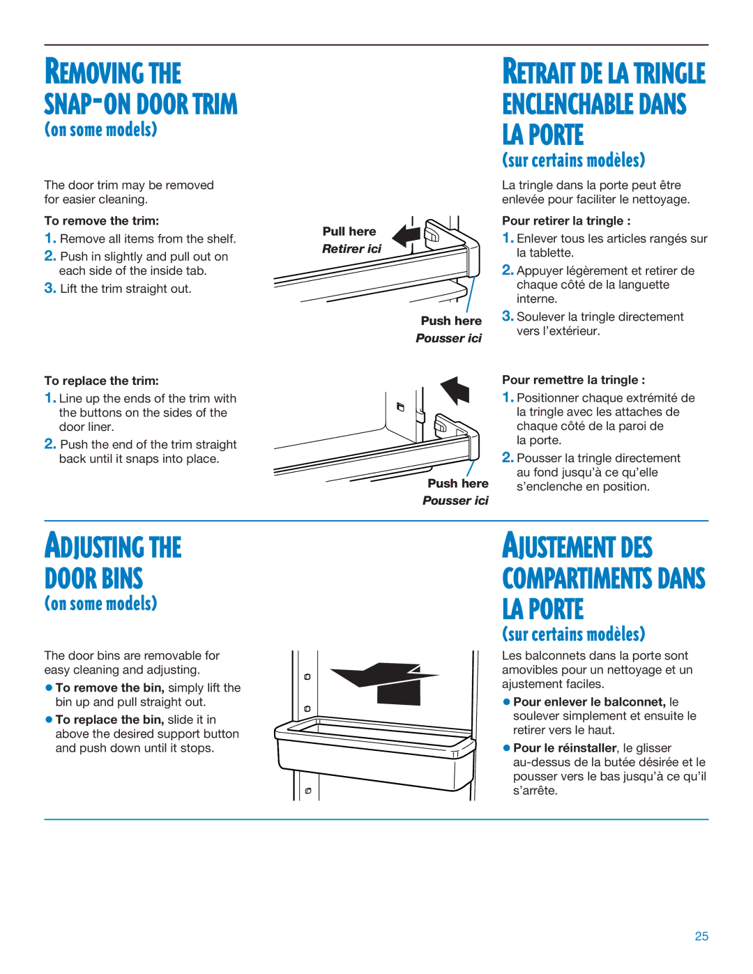 Whirlpool ED25DQXDB06 manual Adjusting Door Bins 