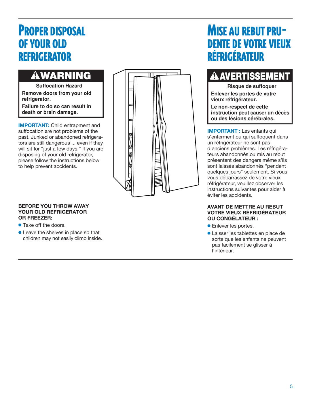 Whirlpool ED25DQXDB06 manual Wwarning, Before YOU Throw Away Your OLD Refrigerator or Freezer 