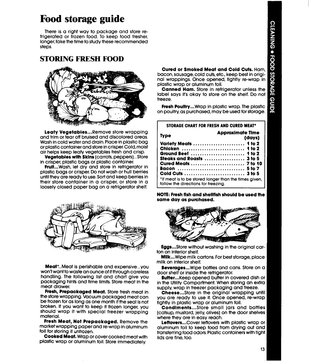 Whirlpool ED25DW manual Food storage guide, Storing Fresh Food 