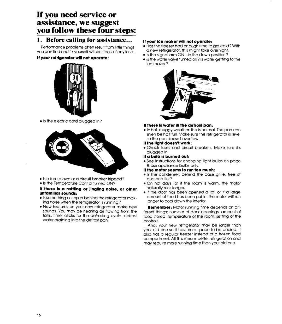 Whirlpool ED25EM manual Before calling for assistance 