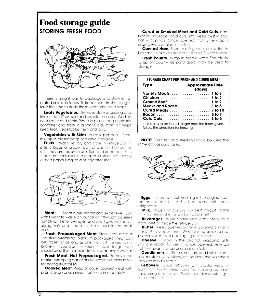 Whirlpool ED25PM manual Food storage guide, Storing Fresh Food, W-w1, Eggs 