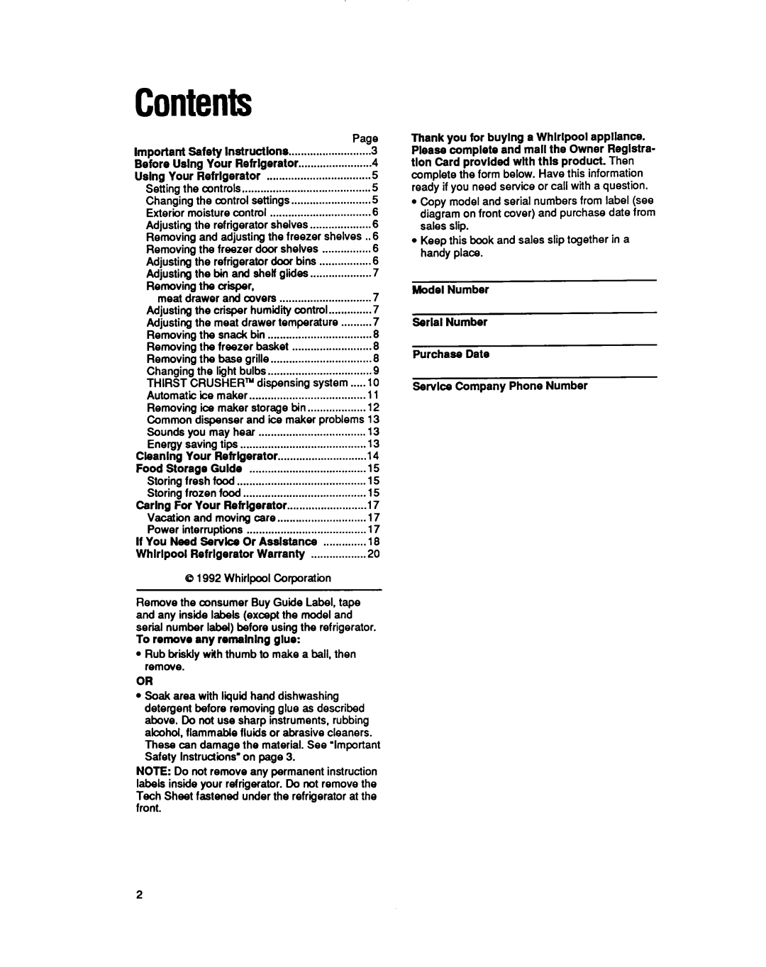 Whirlpool ED25PQ, ED22PQ manual Contents 