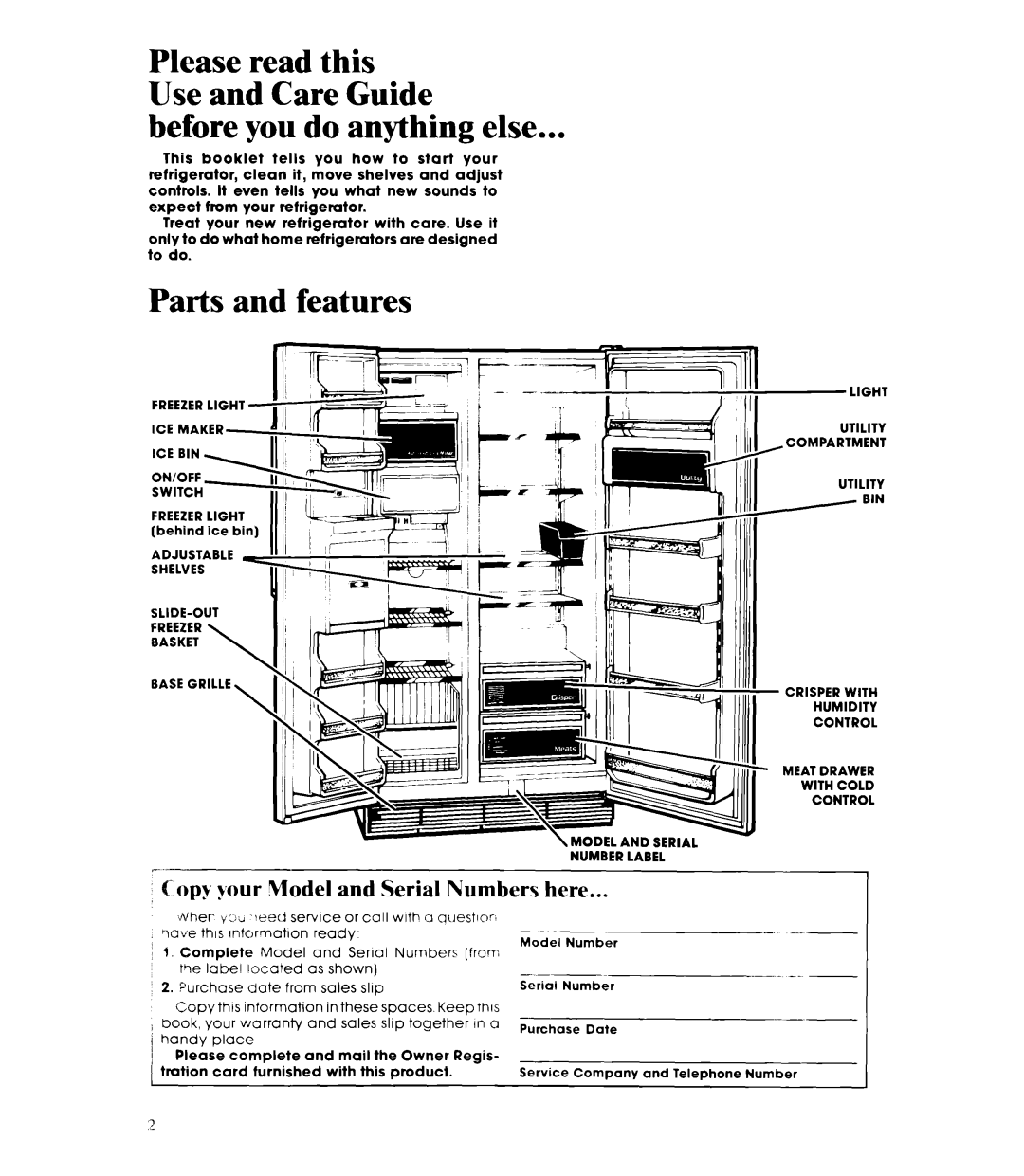 Whirlpool ED25PS manual Before you do anything else, Copy your Model and Serial Numbers here 